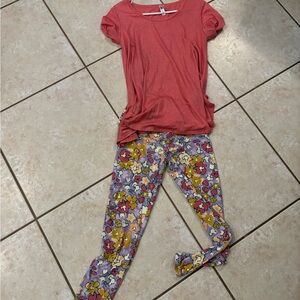 LuLaRoe Floral Leggings with Pink Top